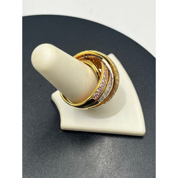 Ross Simon Sterling Three Pave Pink Yellow Clear Cross Over Highway Ring 8.25 - Picture 10 of 10